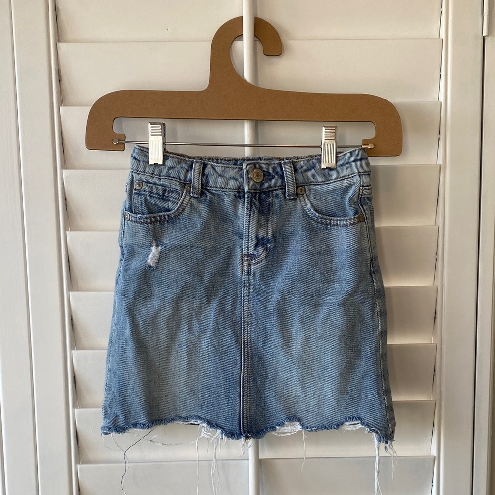 7 For All Mankind Light Blue Distressed Skirt